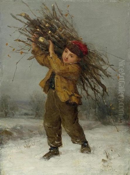 Knabe Mit Reisigbundel Oil Painting by Albert Anker