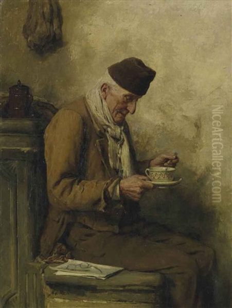 Alter Mann Beim Tee Trinken (vieillard Buvant De La Tisane) Oil Painting by Albert Anker