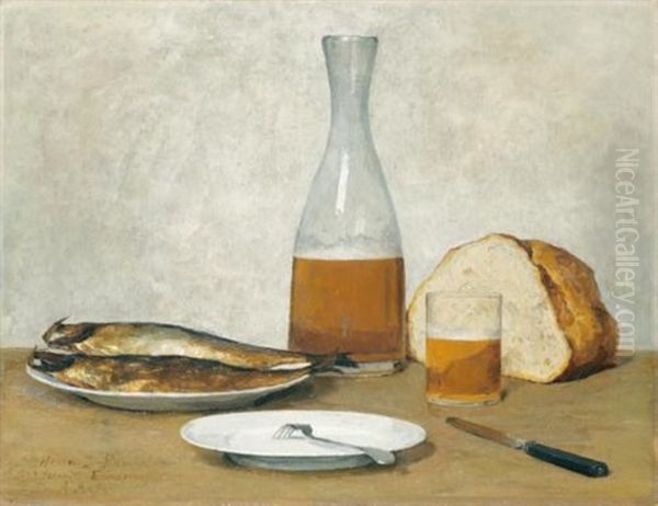 Stillleben: Heringe (still Life: Herrings) Oil Painting by Albert Anker