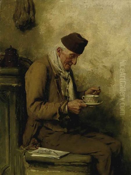 Alter Mann Beim Tee Trinken (vieillard Buvant De La Tisane) Oil Painting by Albert Anker