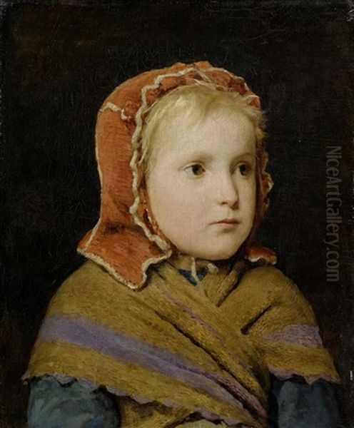 Madchen Mit Roter Haube Oil Painting by Albert Anker