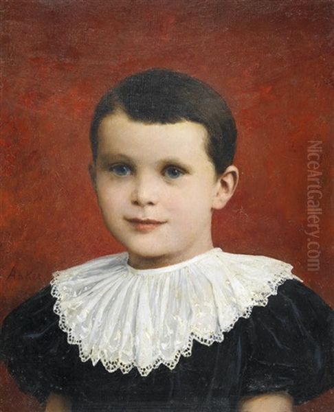 Bildnis Des Jungen De Bros Oil Painting by Albert Anker