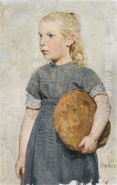 Madchen Mit Brotlaib Oil Painting by Albert Anker