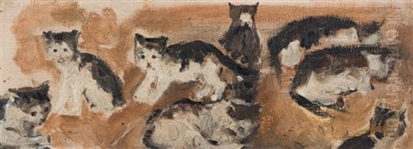 Katzen (study) Oil Painting by Albert Anker