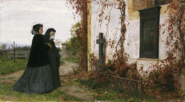 Auf Dem Friedhof (at The Cemetery) Oil Painting by Albert Anker