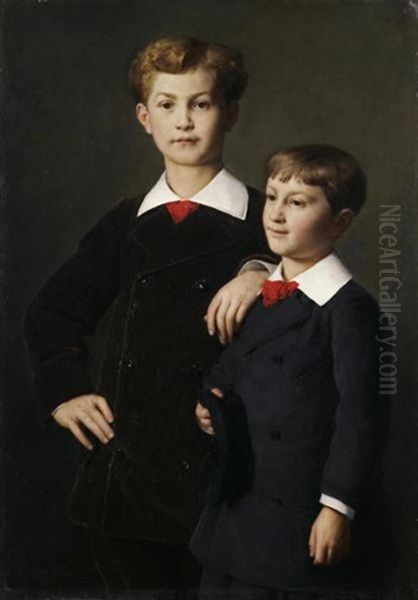 Bildnis Der Sohne Chretien (portrait Of The Chretien Sons) Oil Painting by Albert Anker