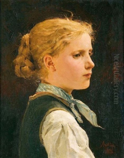 Bildnis Eines Madchens (portrait Of A Girl) Oil Painting by Albert Anker