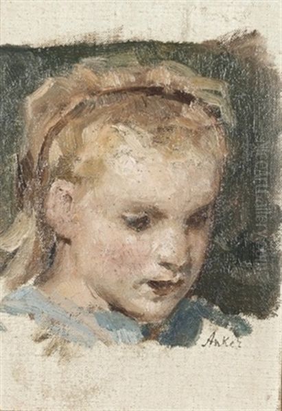 Kopfbildnis Eines Blonden Madchens (preliminary Study) Oil Painting by Albert Anker