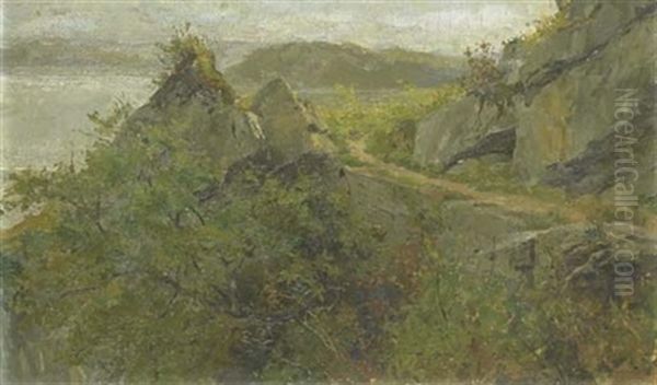 Landschaftsstudie Zu Pilgerzug Bei Ligerz Oil Painting by Albert Anker