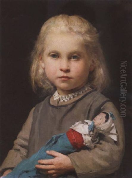 Madchen Mit Puppe Oil Painting by Albert Anker