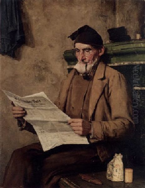 Der Zeitung Lesende Alte Feissli Oil Painting by Albert Anker