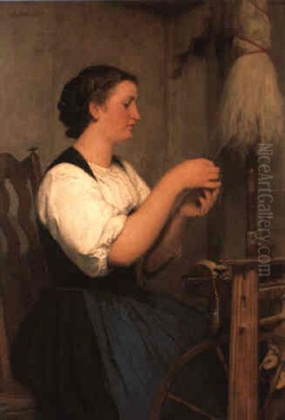 Junge Frau Am Spinnrocken Oil Painting by Albert Anker