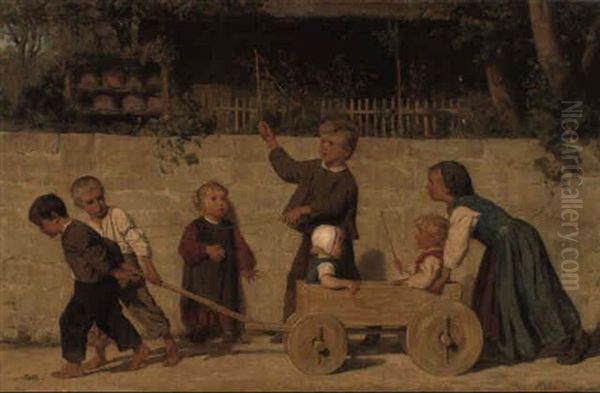 Kindergespann Oil Painting by Albert Anker