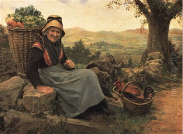 Vieille Femme Revenant Du Marche Oil Painting by Albert Anker