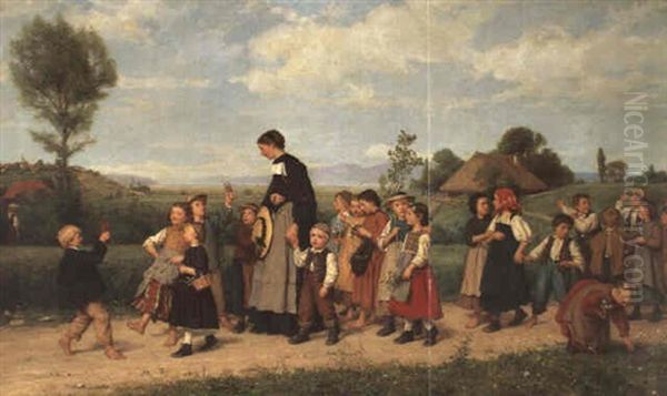 Der Schulspaziergang Oil Painting by Albert Anker