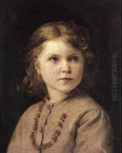 Bildnis Eines Madchens Mit Roter Halskette Oil Painting by Albert Anker