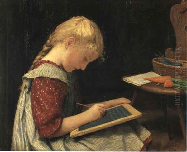 Schreibendes Madchen Oil Painting by Albert Anker