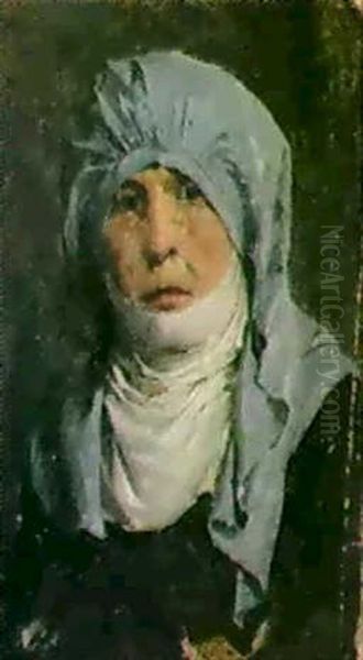 Brustbild Dame Nach Mit Kopftuch Oil Painting by Albert Anker