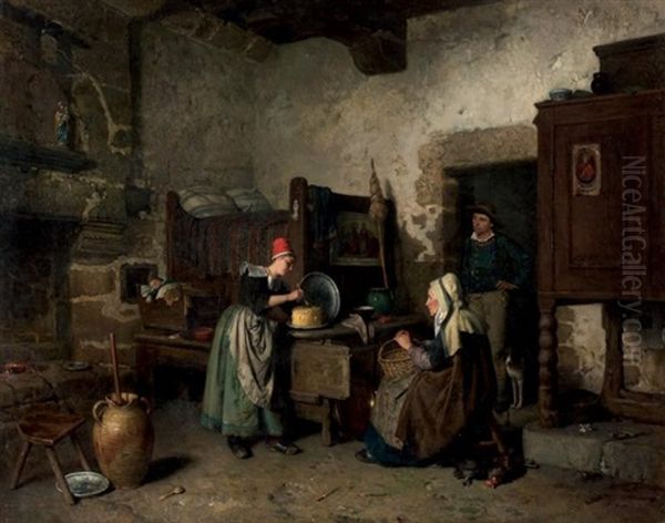 Le Partage Du Beurre, Interieur Breton Oil Painting by Hermanus-Franciscus van den Anker