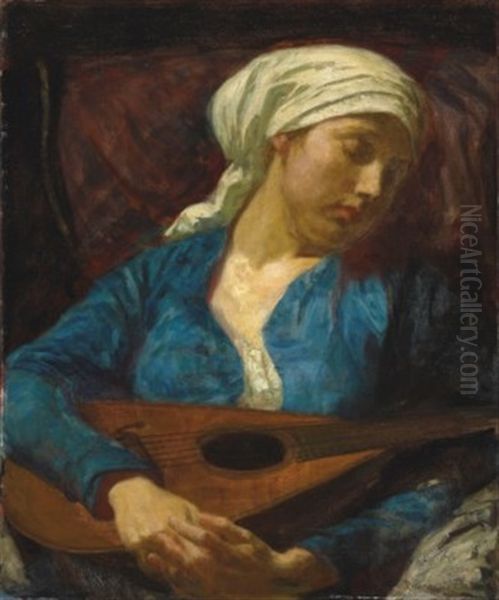 The Mandolin Player Oil Painting by Robert Anning Bell