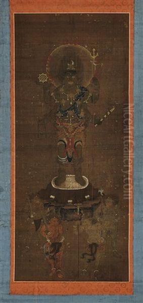 Shomen Kongo (blue Faced Guardian Deity) Oil Painting by  Anonymous-Japanese (Muromachi)