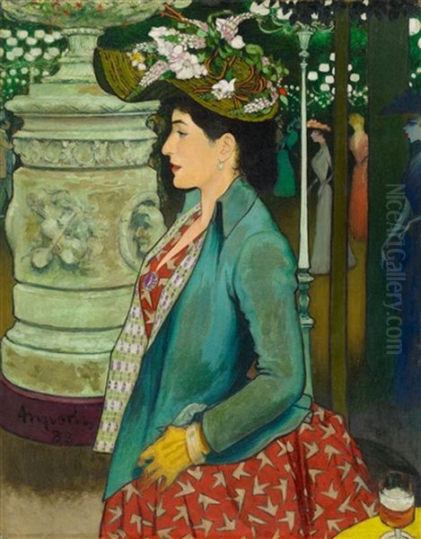 Elegante De Profil Au Bal Mabille Oil Painting by Louis Anquetin