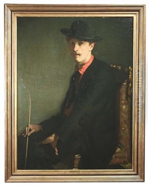 Bildnis Eines Herrn Im Schwarzen Anzug Mit Hut, Wohl Portrait Des Kunstkritikers Camille Mauclair (1872-1945) Als Junger Mann Oil Painting by Louis Anquetin