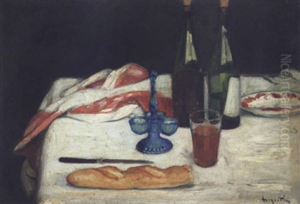 Nature Morte A La Saliere, Au Pain Et Au Vin Oil Painting by Louis Anquetin