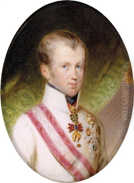 Bildnis Ferdinand I., Kaiser Von Osterreich In Uniform Mit Dem Orden Vom Goldenen Vlies Oil Painting by Alois Von Anreiter