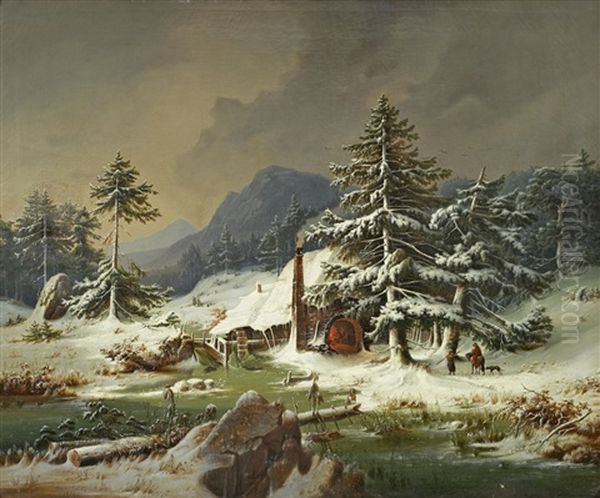 Alte Glashutte Im Bayerischen Wald Oil Painting by Hermann Anschutz