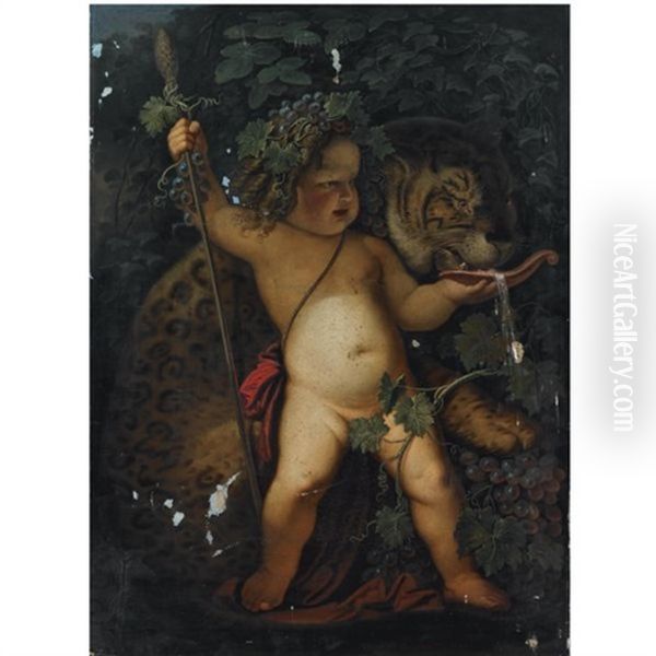 The Infant Bacchus Offering A Leopard To Drink Oil Painting by Hermann Anschutz