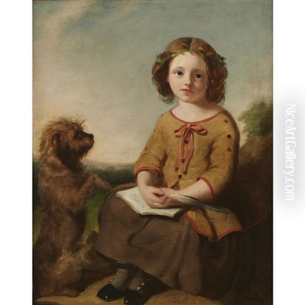 Young Girl And Her Terrier In A Landscape Oil Painting by Richard Ansdell