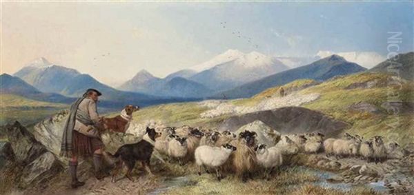 Sheep Gathering In Glen Spean, Scotland Oil Painting by Richard Ansdell