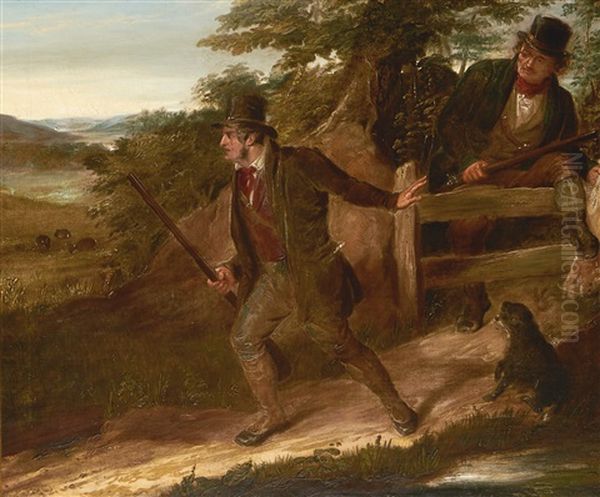 Poachers Climbing Over A Stile Oil Painting by Richard Ansdell