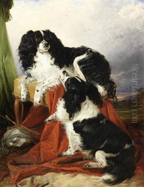 King Charles Spaniels Oil Painting by Richard Ansdell