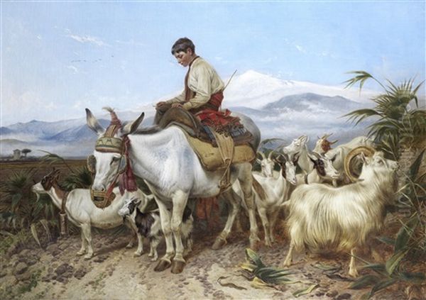 The Vega Of Granada, Returning From Pastures Oil Painting by Richard Ansdell