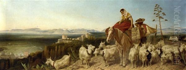 A Spanish Goatherd Above Granada, The Vega Mountains Beyond Oil Painting by Richard Ansdell