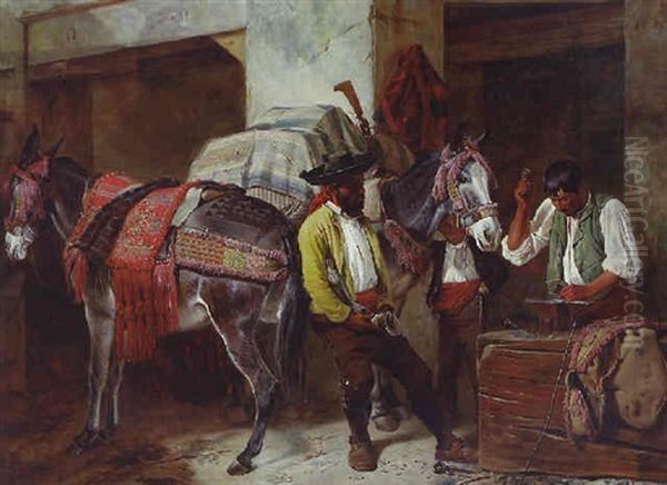 At The Blacksmith's Shop Oil Painting by Richard Ansdell