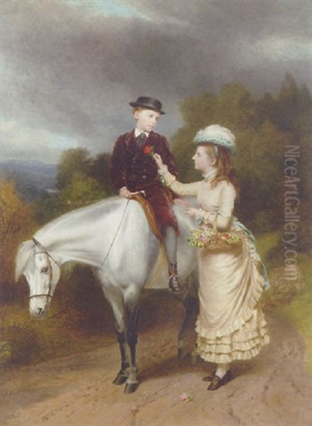 Annie And Ernest, The Children Of Angus Holden Oil Painting by Richard Ansdell