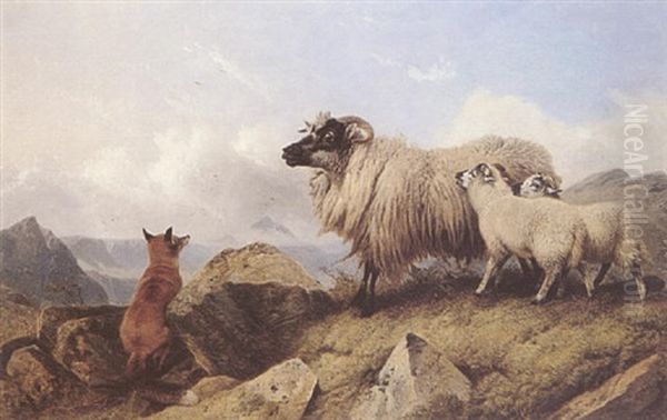 A Ewe And Her Lambs In The Highlands Oil Painting by Richard Ansdell