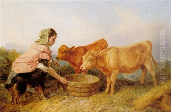 Watering Calves Oil Painting by Richard Ansdell