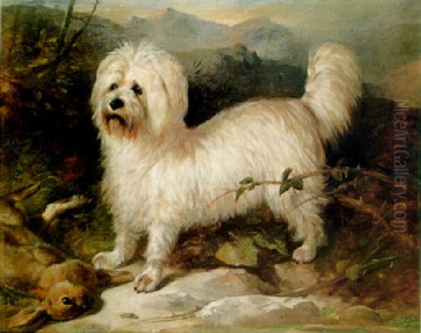 A Dandie Dimmont In A Landscape Oil Painting by Richard Ansdell