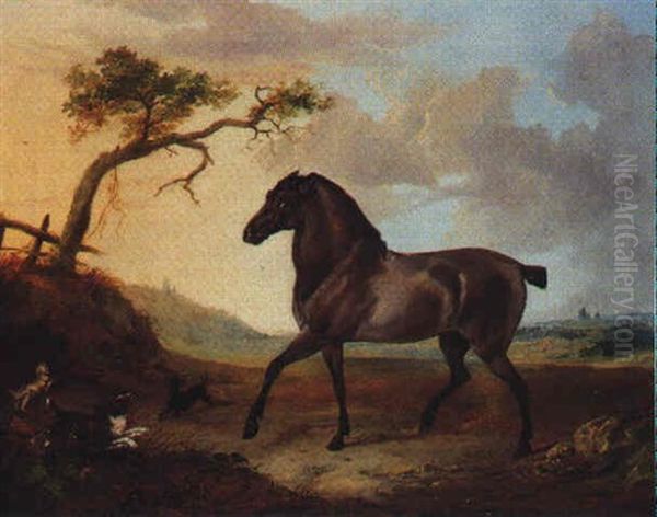 A Bay Horse In A Landscape Oil Painting by Richard Ansdell