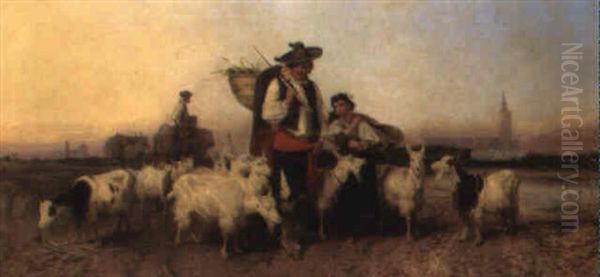 Goatherds Returning From Seville Oil Painting by Richard Ansdell