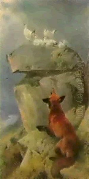 A Fox Stalking Ptarmigan Oil Painting by Richard Ansdell