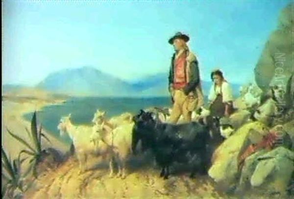 Goatherds - Bay Of Gibraltar Oil Painting by Richard Ansdell