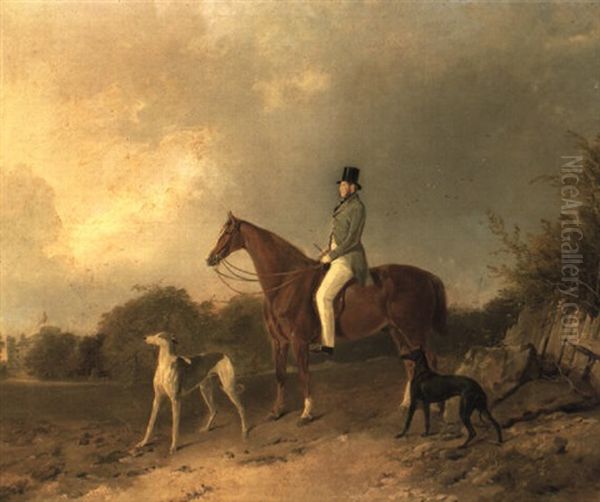 Equestrian Portrait Of Lord Eglinton On His Chesnut Hunter With Greyhounds Oil Painting by Richard Ansdell