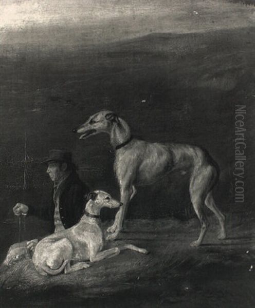 Study Of The Well-known Gamekeeper Old Sandy, With A Deerhound And Bitch Oil Painting by Richard Ansdell