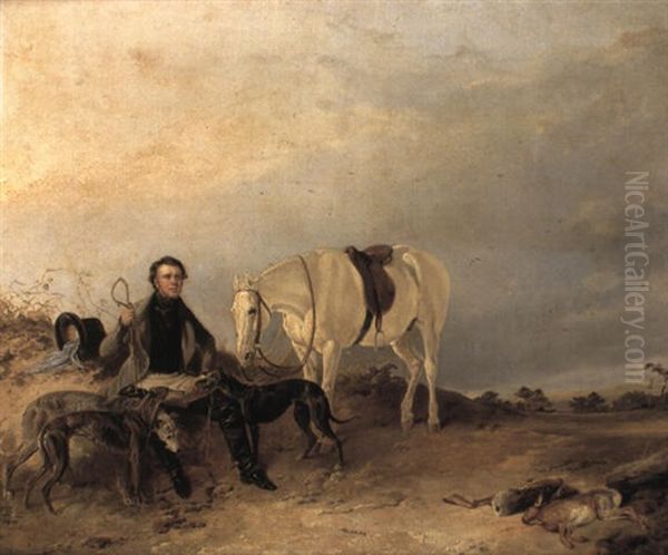 Portrait Of Alexander Graham Seated With Two Greyhounds And His Horse Oil Painting by Richard Ansdell