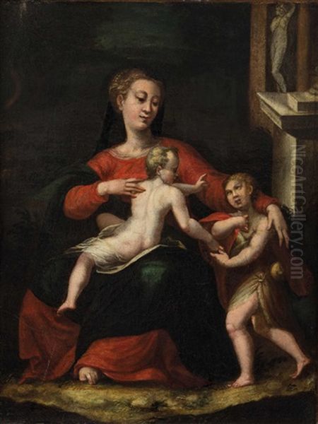 Madonna Mit Dem Jesusknaben, Der Den Tauferknaben Segnet Oil Painting by Michelangelo Anselmi